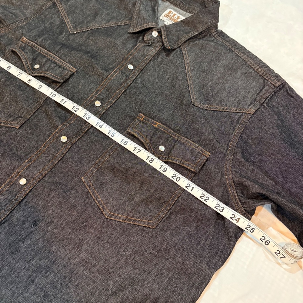 Ely Cattleman Mens‎ Western Pearl Snap Denim Shirt Dark Wash Long Sleeve Large - Picture 5 of 8